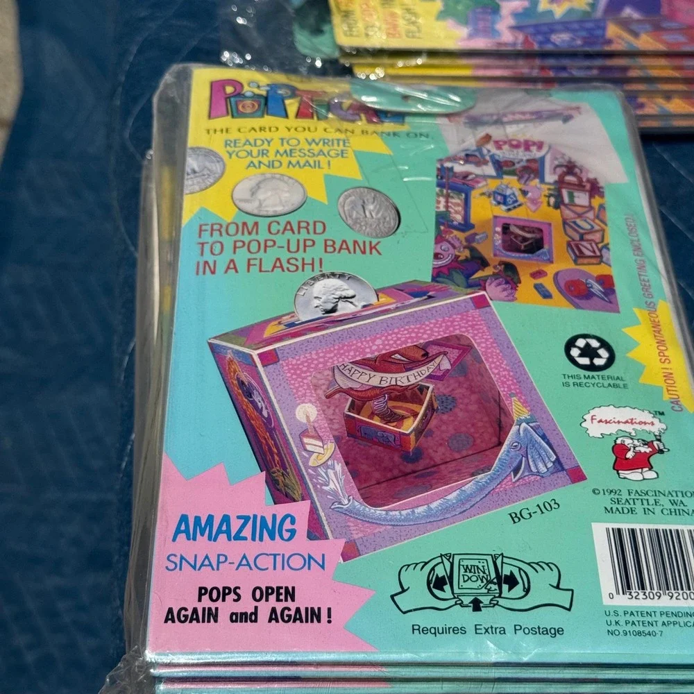 Vintage 1992 Fascinations Pop-Up Bank Greeting Cards Lot of 3 Birthday 90s NOS